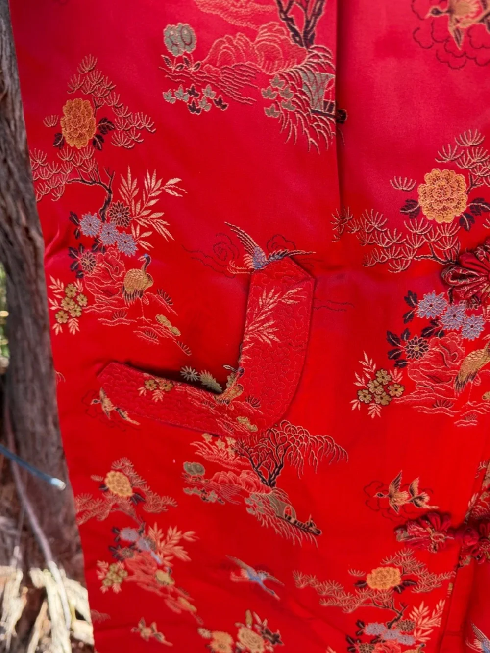 Peony Brand Shanghai China Fully Lined Robe Frog Closure 3/4 Sleeve Red